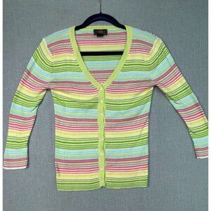 Route 66 Since 1926 Women's Multicolored Striped V-Neck Button Long Sleeve Top S